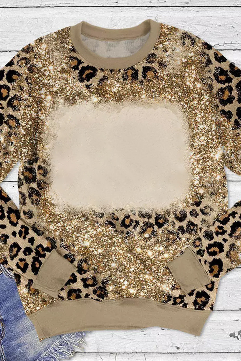 Leopard Print Bleached Long Sleeve Top
