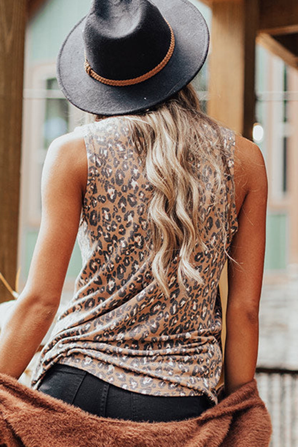 White Leopard  V Neck Tank Top