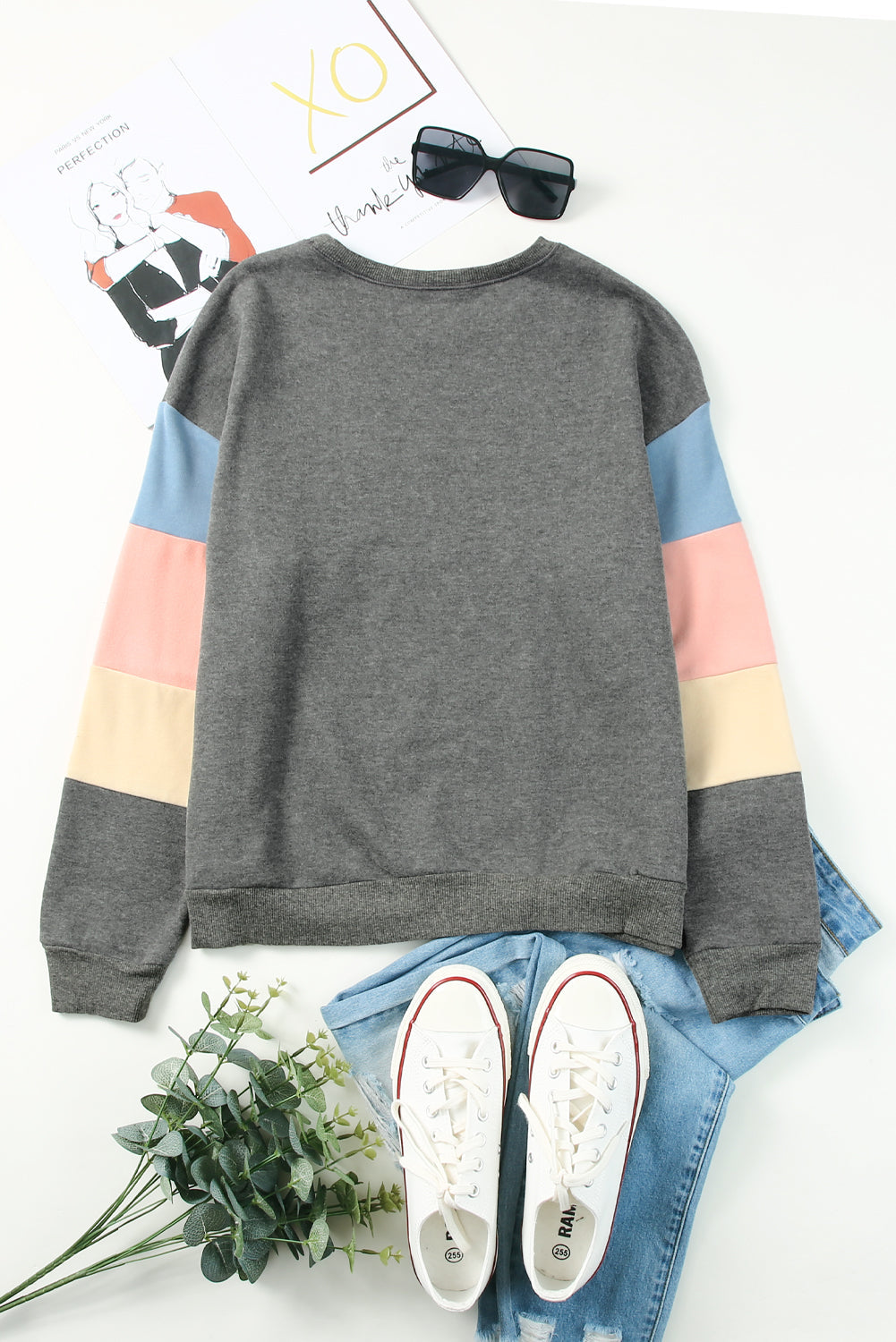 Blue Colorblock Long Sleeve Pullover Sweatshirt