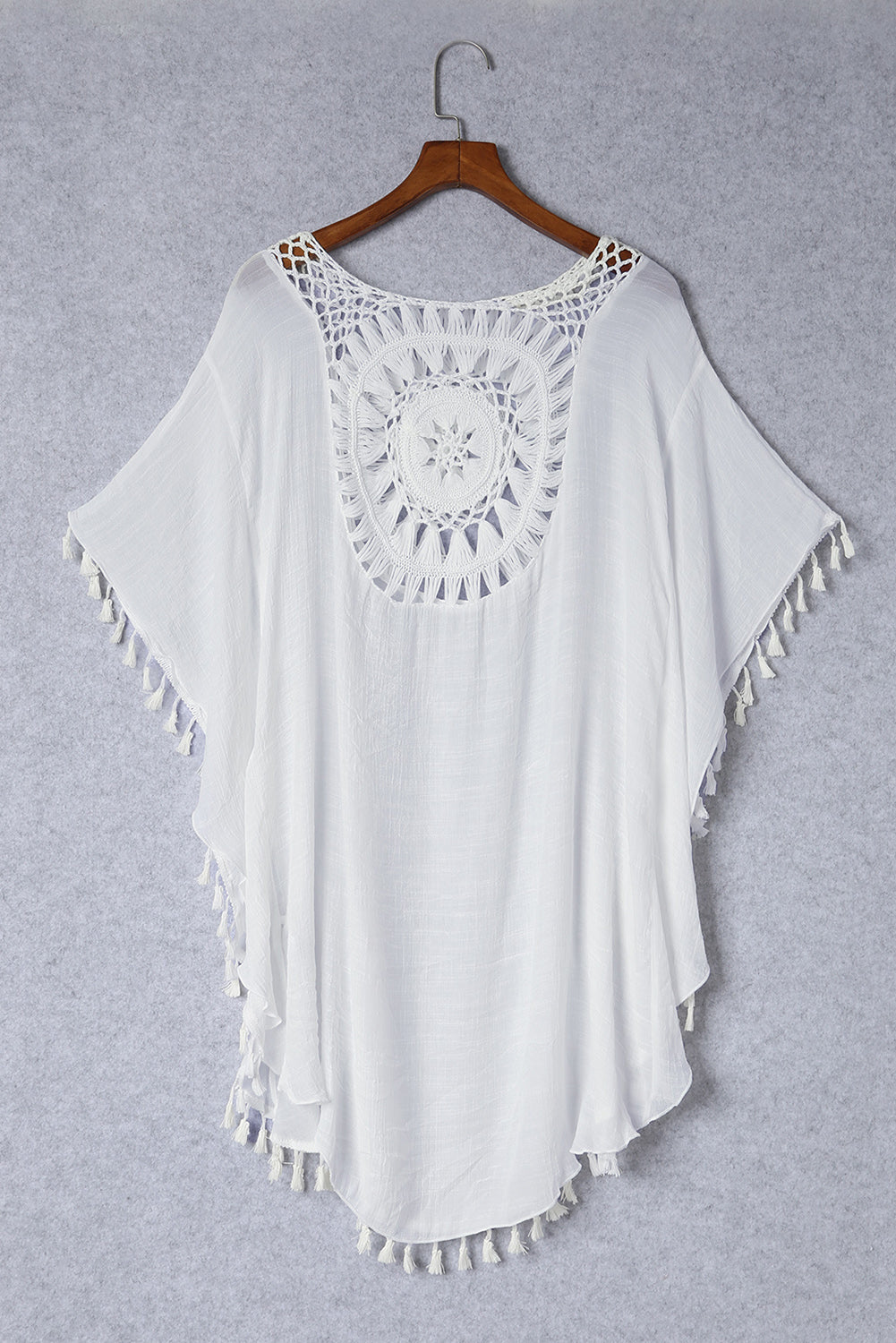 White Boho Crochet Tasseled Oversized Beach Cover Up