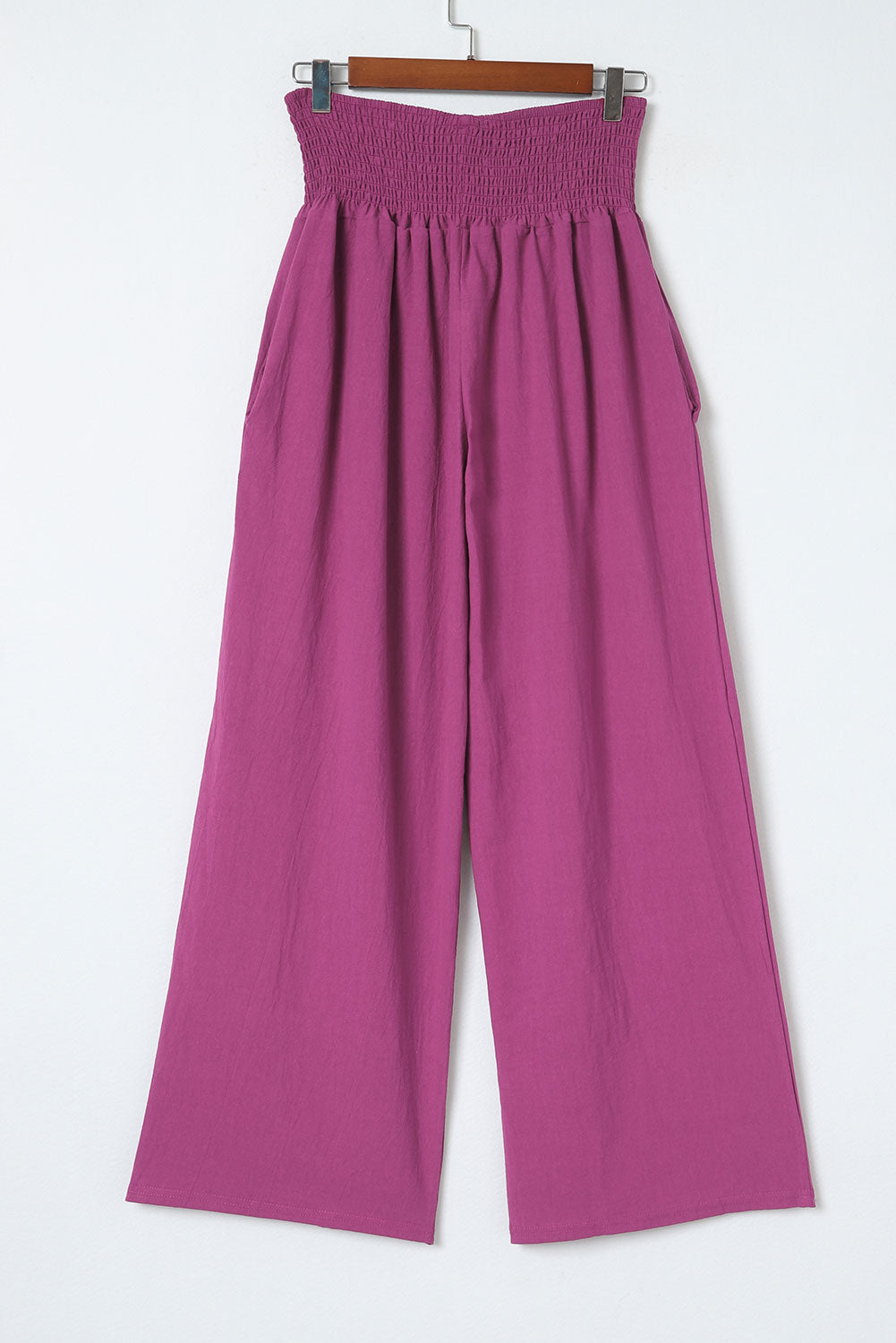 Black Smocked Wide Waistband High Waist Wide Leg Pants