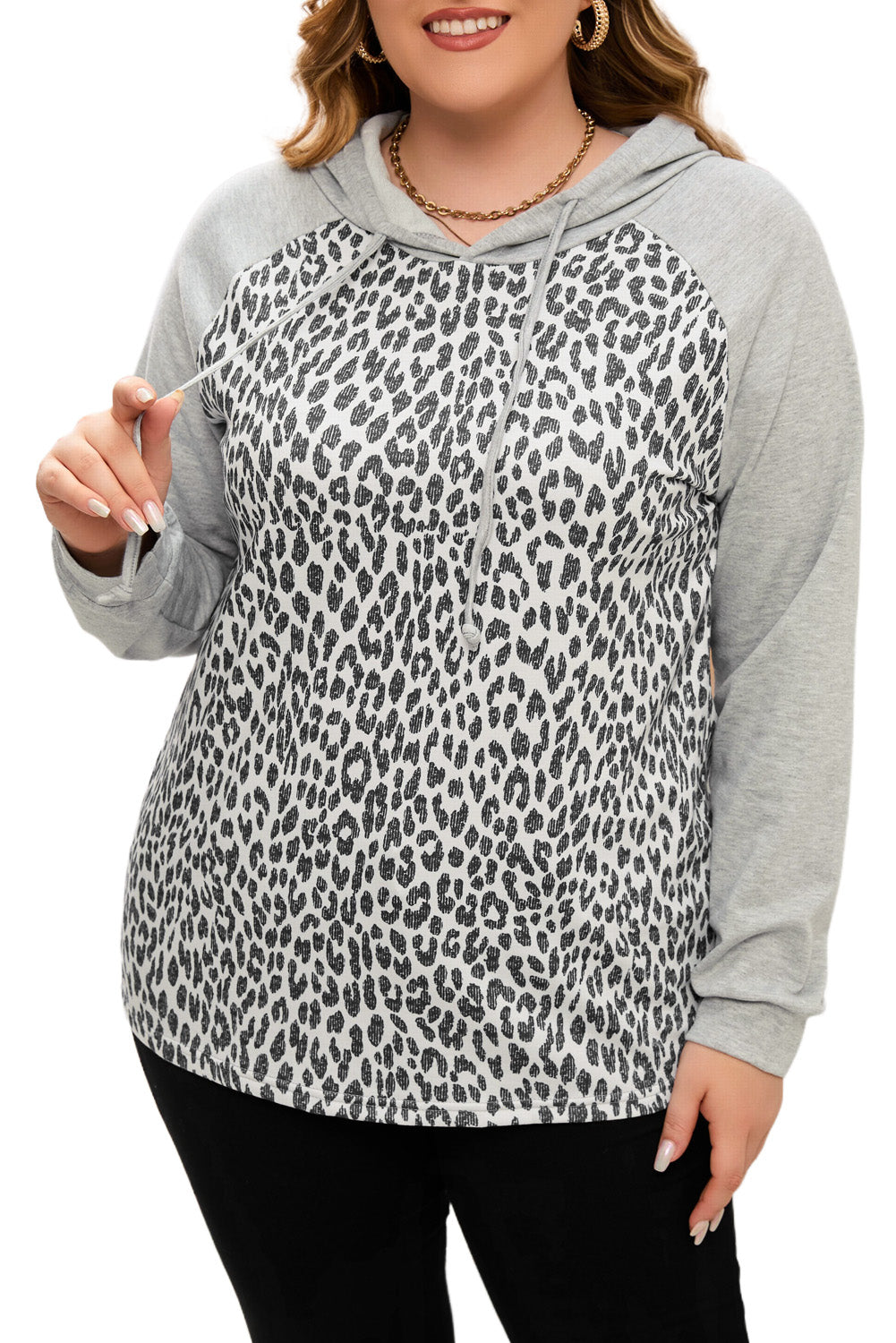 Leopard Plus Leopard Contrast Hood Long Sleeve Hoodie