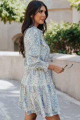Sky Blue Floral Split V Neck Tiered Ruffle Dress