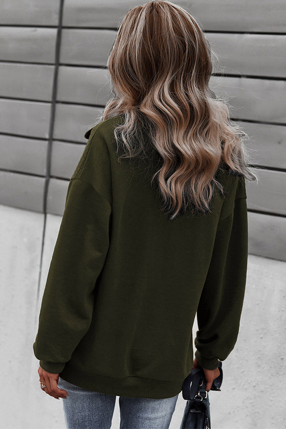 Quilted Patch Half Zipper Sweatshirt