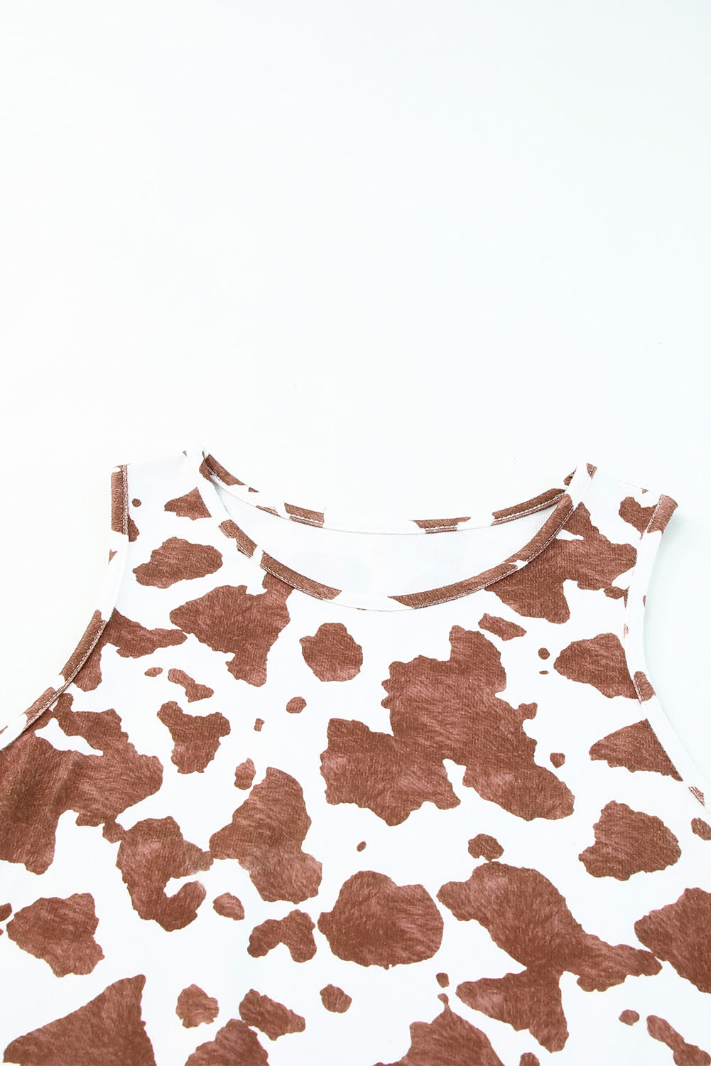 Brown Cow Print Crew Neck Tank Top