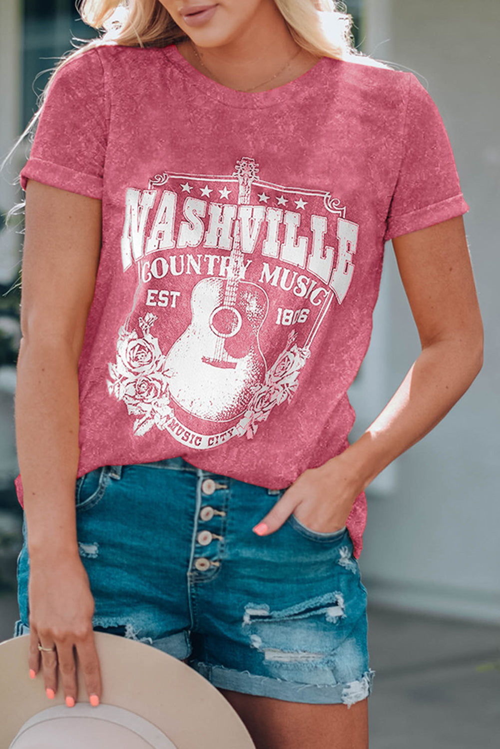 Gray Nashville Music City Graphic Mineral Washed Tee