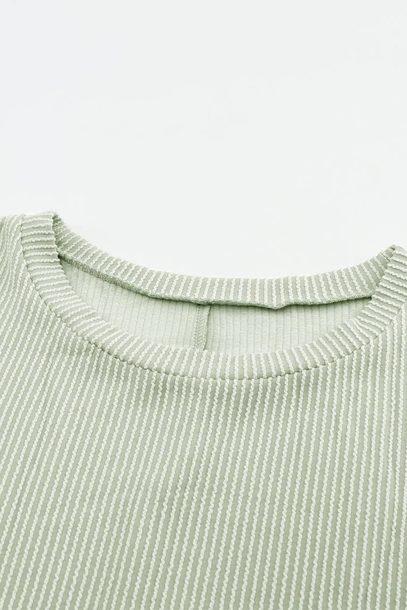 Ribbed Roll-Tab Sleeve Chest Pocket Oversize Top