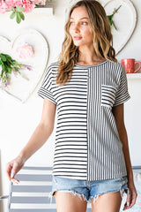 Mix Striped Print Chest Pocket T Shirt