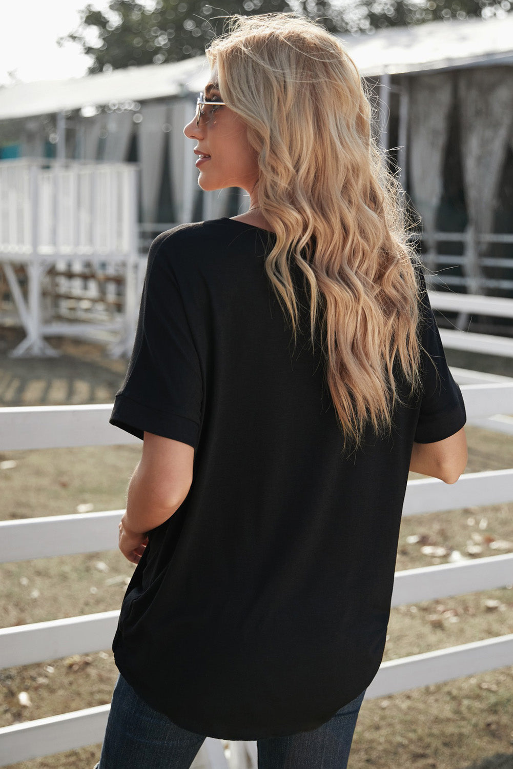 Black Short Sleeves Drape Knit Top