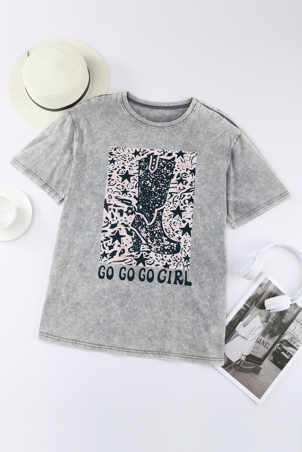 Gray Let's Go Girls Cowboy Boots Graphic Tee