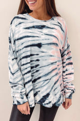 Sky Blue Tie-Dye Crewneck Long Sleeve Shift Pullover