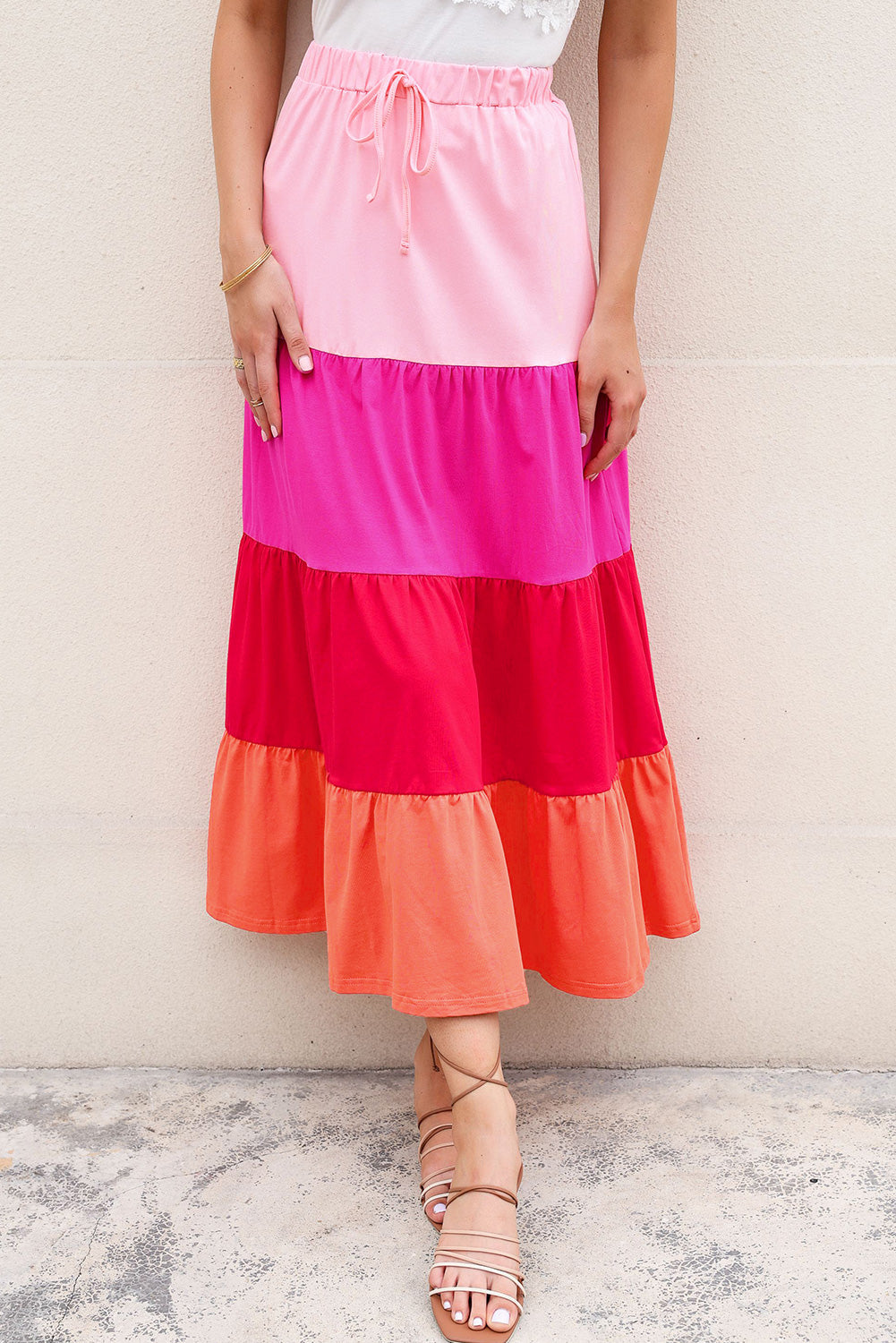 White Frill Straps Color Block Tiered Tank Top