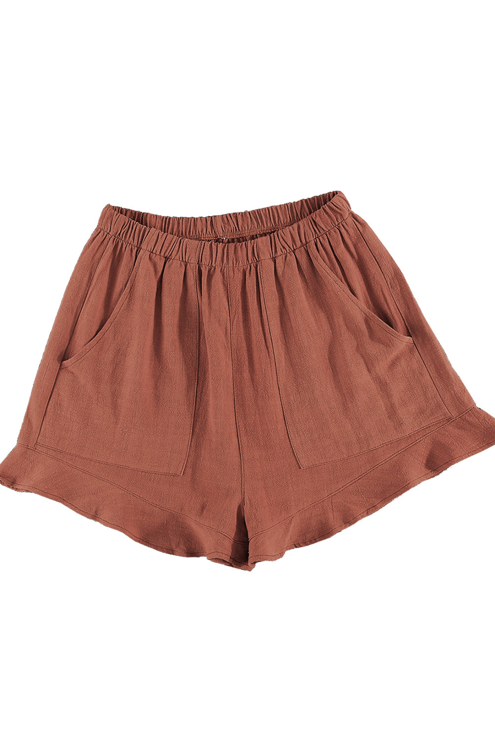 Khaki High Waist Pocketed Ruffle Shorts