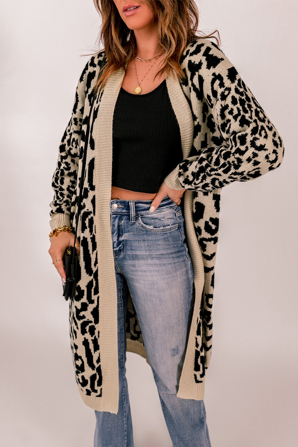 Leopard Pattern Knit Casual Long Cardigan