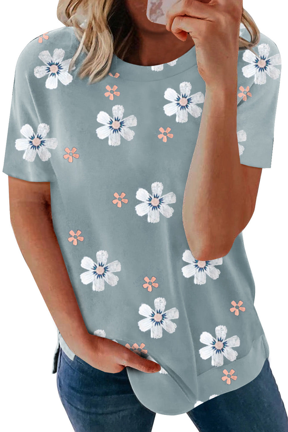 Gray Floral Pattern T-shirt