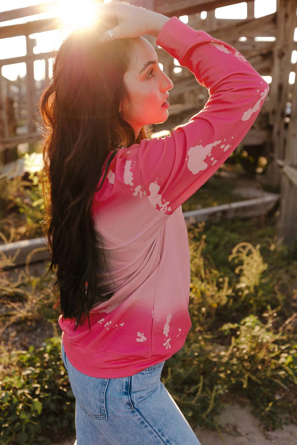 Pink Mama Rhinestone Letter Graphic Tie Dye Pullover