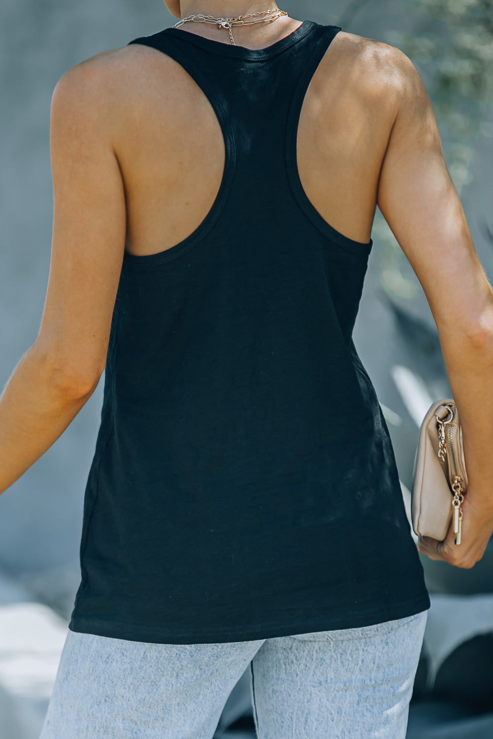 White Scoop Neck Basic Solid Tank Top