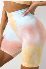 Yellow Tie Dye Tummy Control High Waist Skinny Yoga Shorts