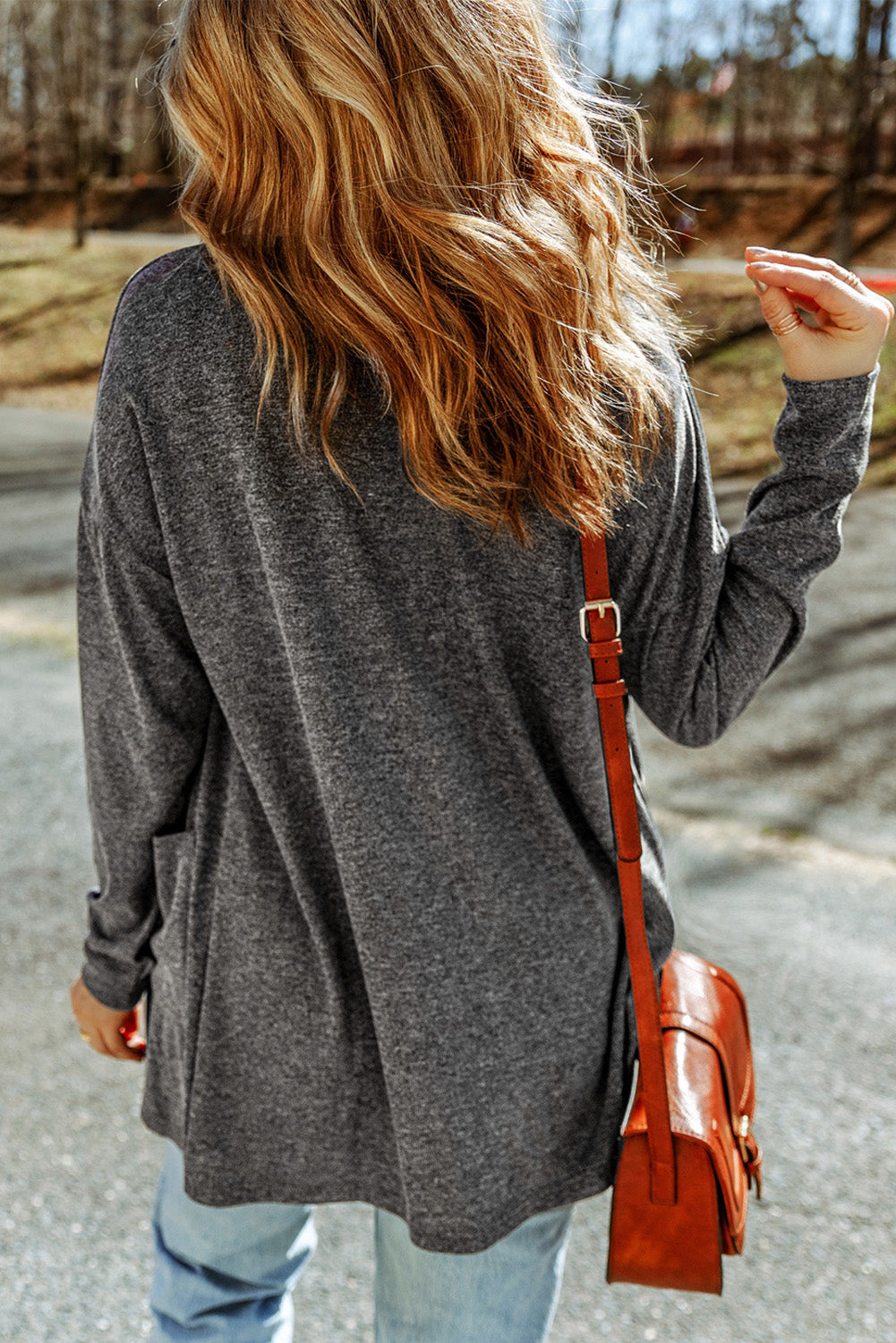 Black Heather Knit Pocketed Button Front Cardigan