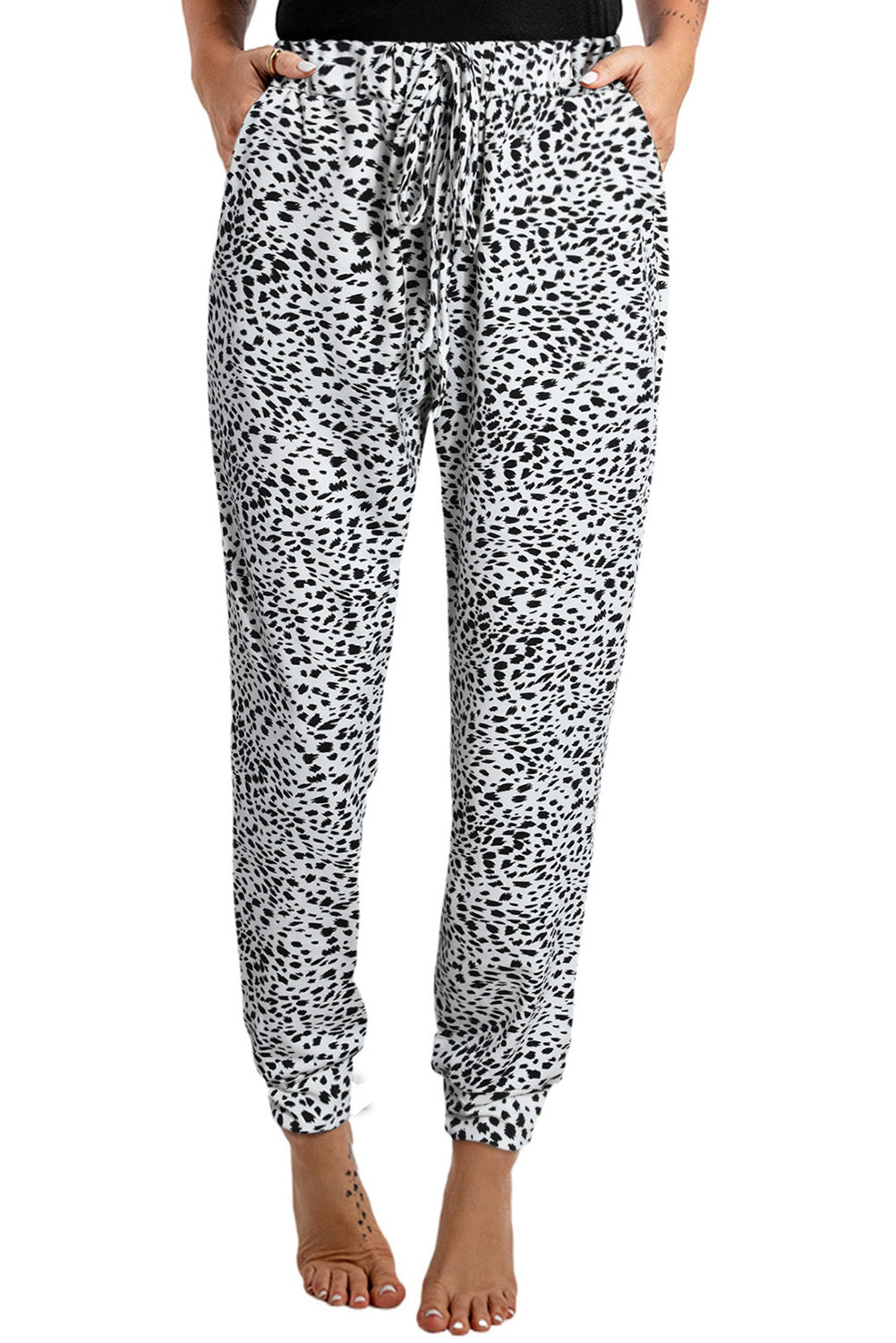 Gray Animal Spots Drawstring Lounge Jogger Pants