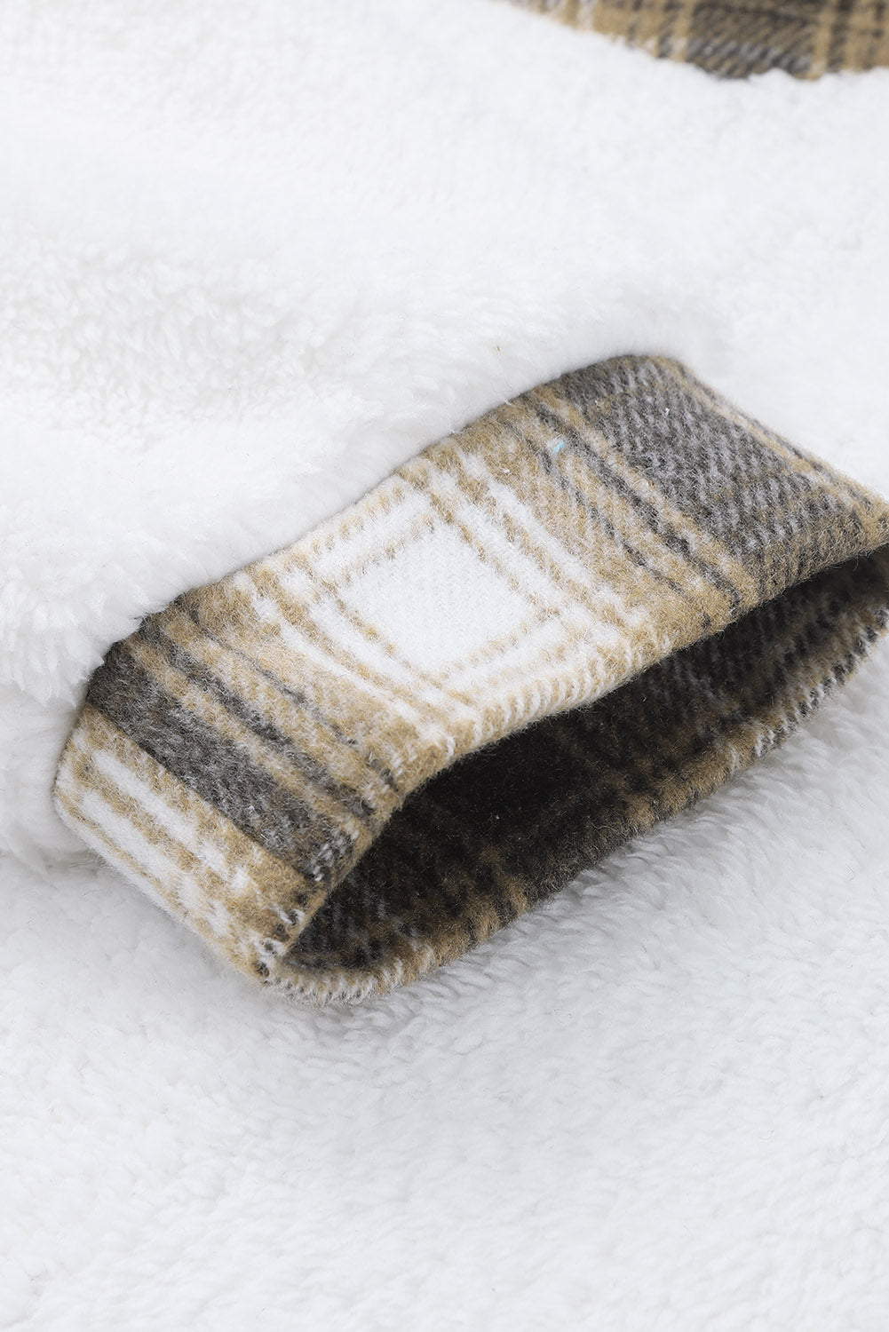 Gray Plaid Patchwork Buttoned Pocket Sherpa Jacket