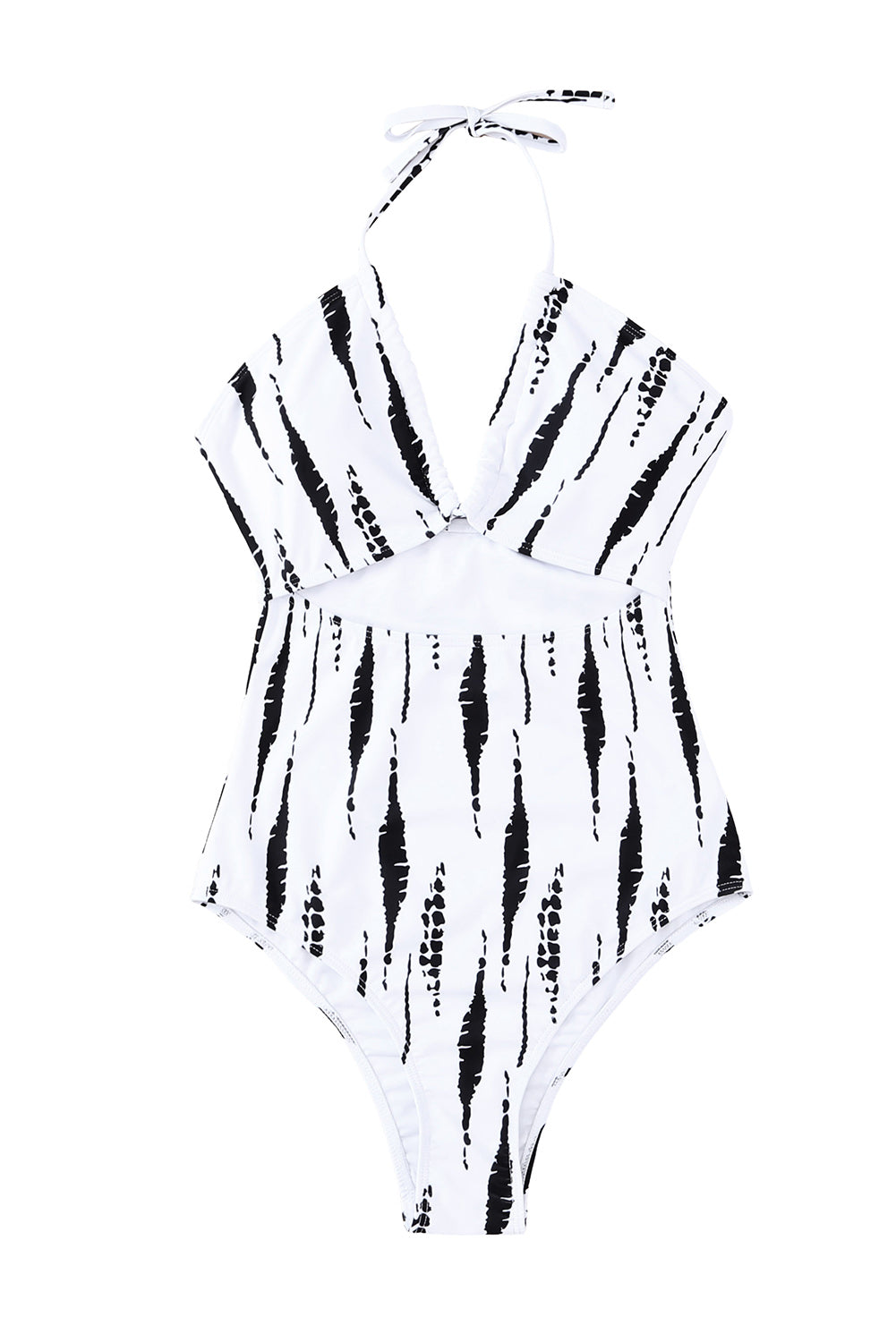 White Brush Print Sexy Halterneck One Piece Swimsuit