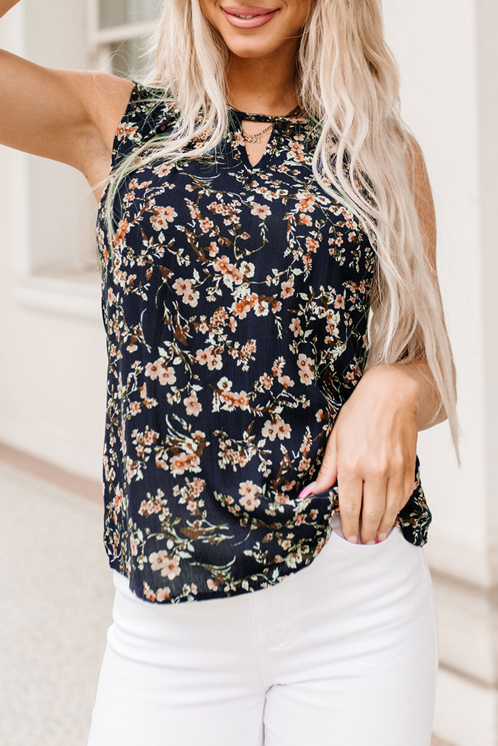 Yellow Notched Neck Floral Tank Top