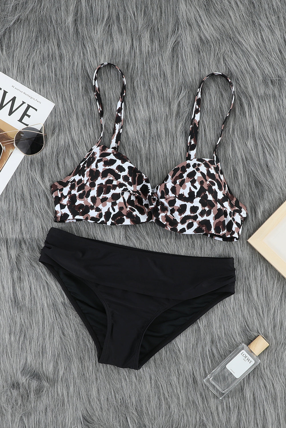 Black Twisted Bust Leopard Bikini Set