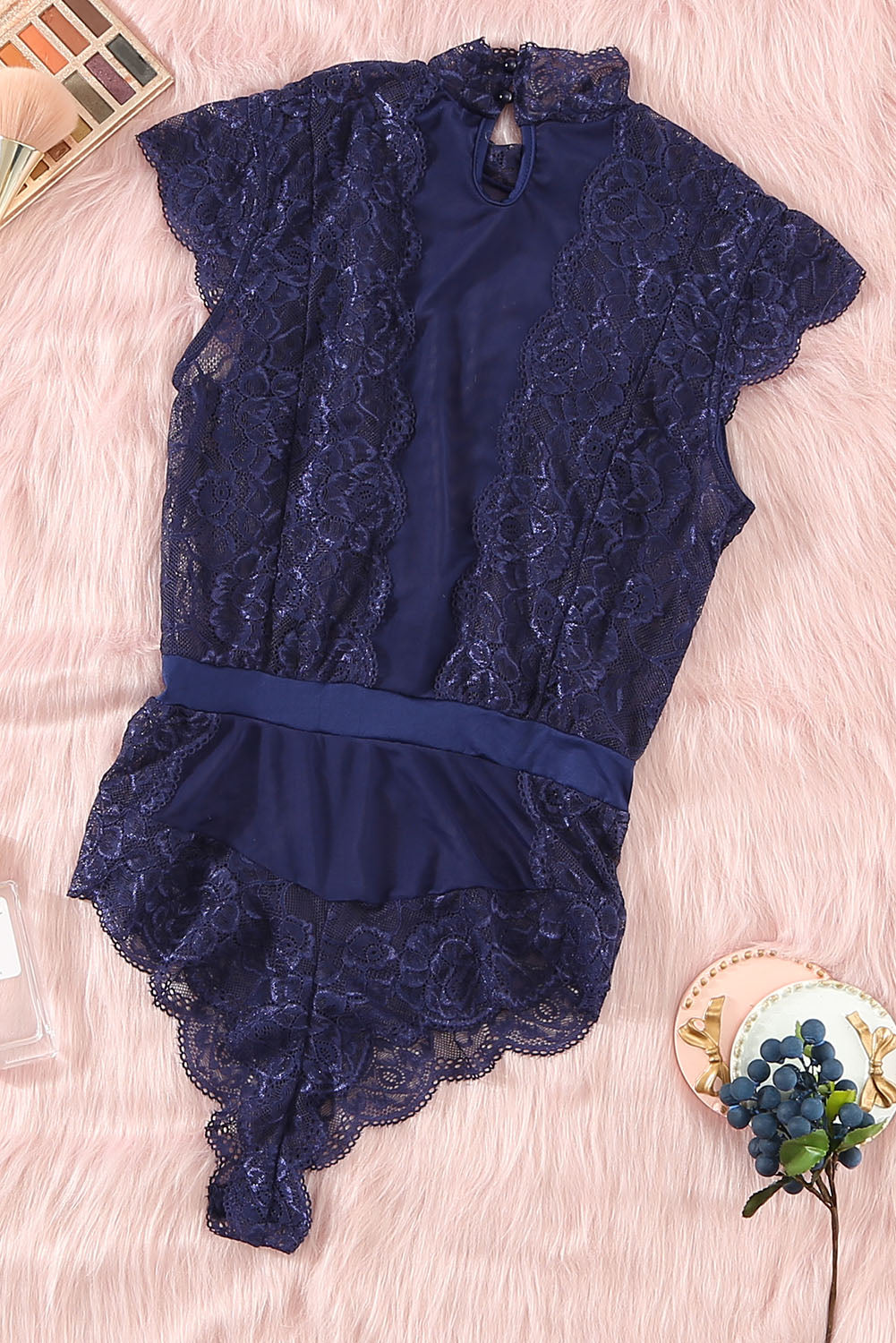 Blue Lace Tulle Teddy Lingerie