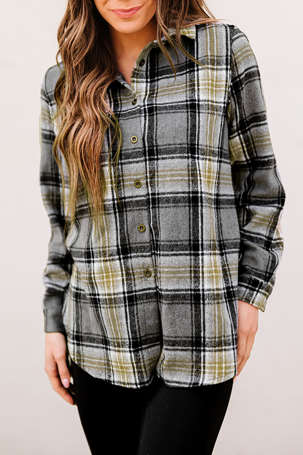 Black Oversize Rounded Hem Plaid Shacket with Slits