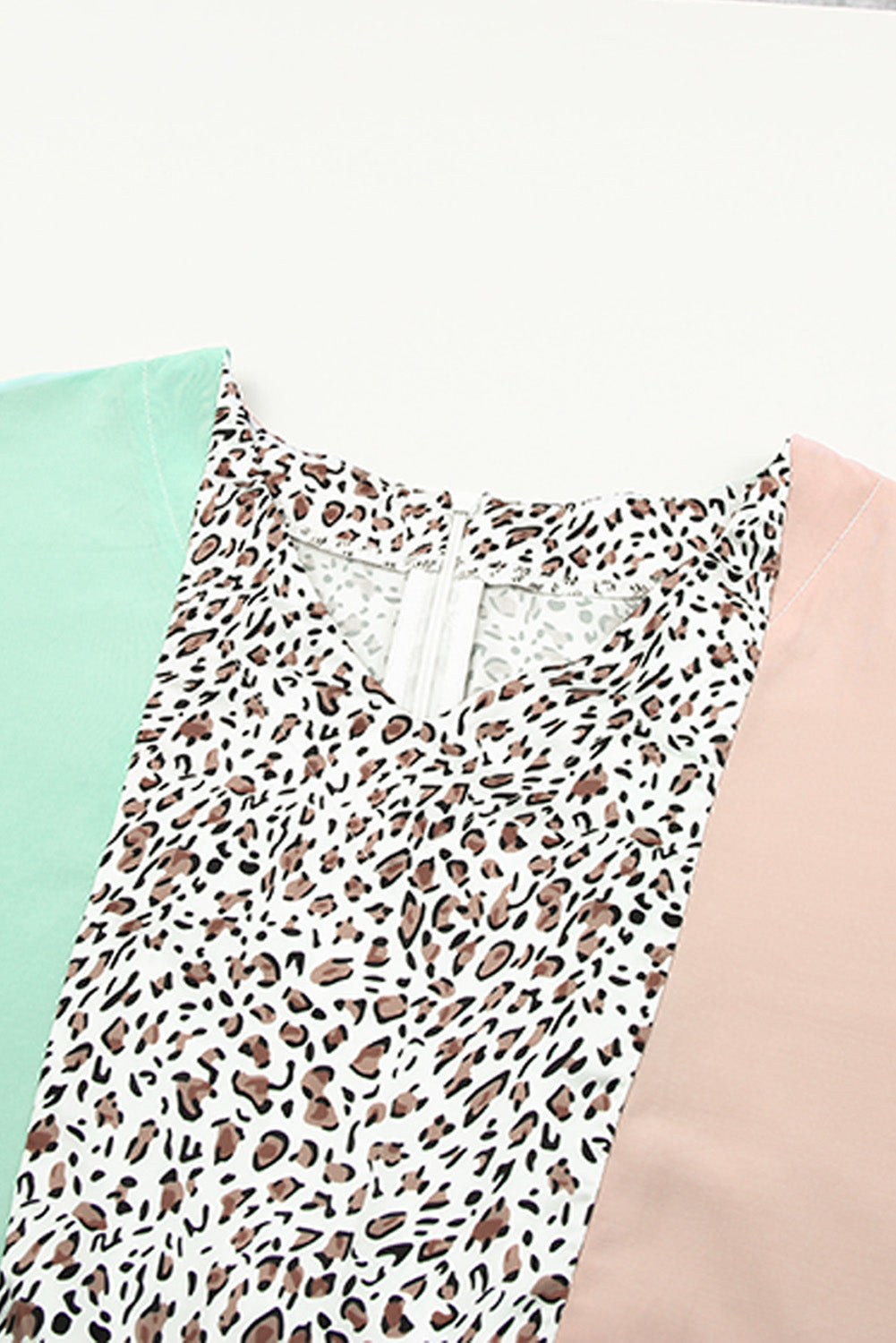 Leopard V Neck Ruffle Leopard Color Block Romper