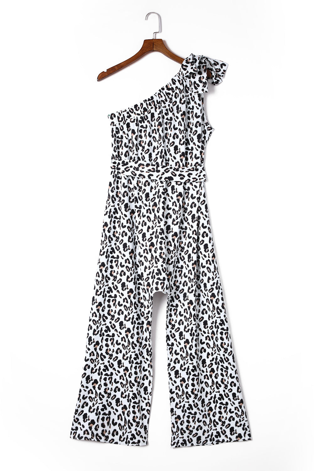 Leopard Print Slant One Shoulder Loose Jumpsuit