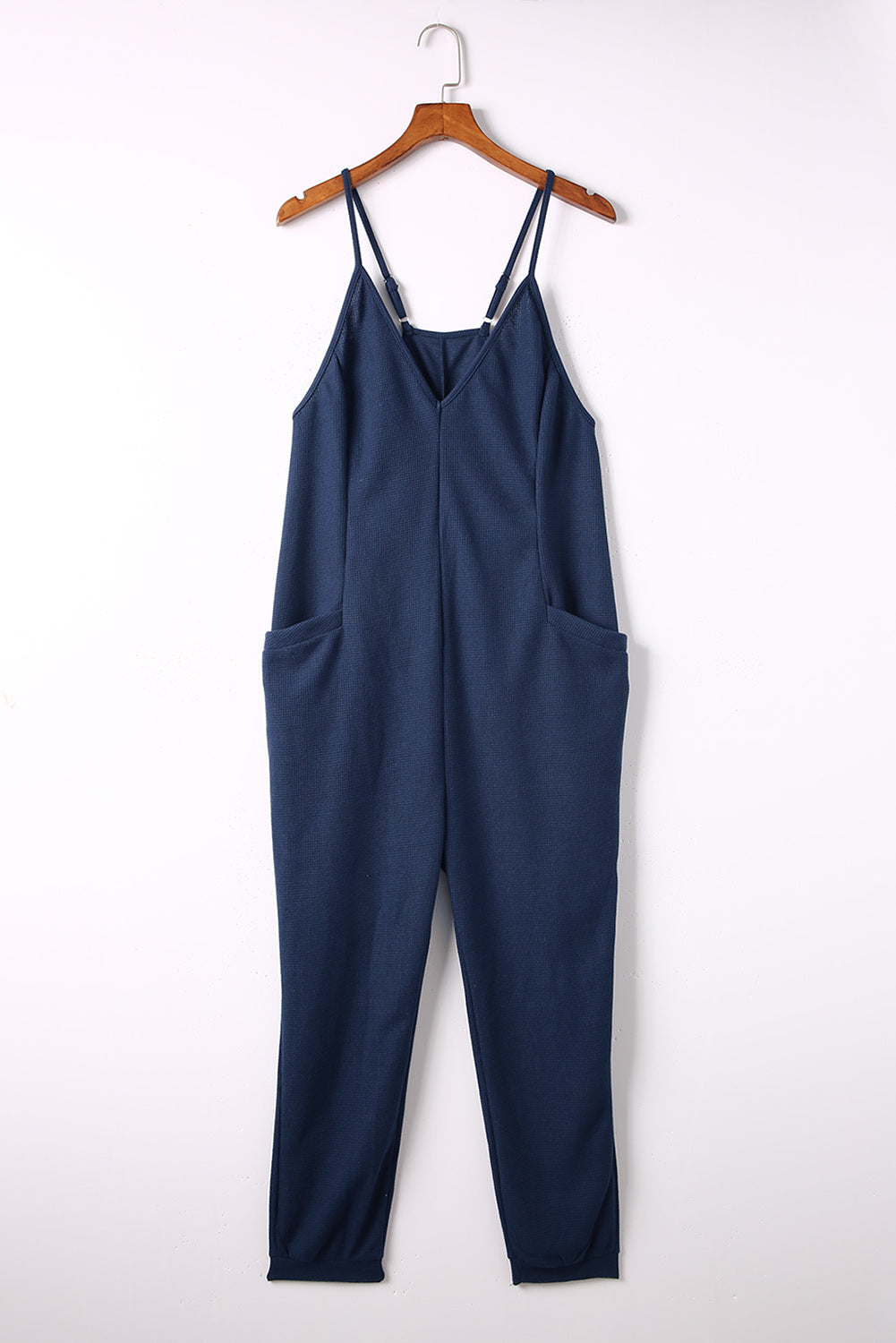 Gray Textured Sleeveless V-Neck Pocketed Casual Jumpsuit