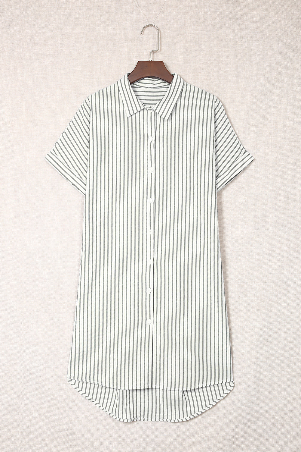 Gray Short Sleeves Striped Shirt Dress