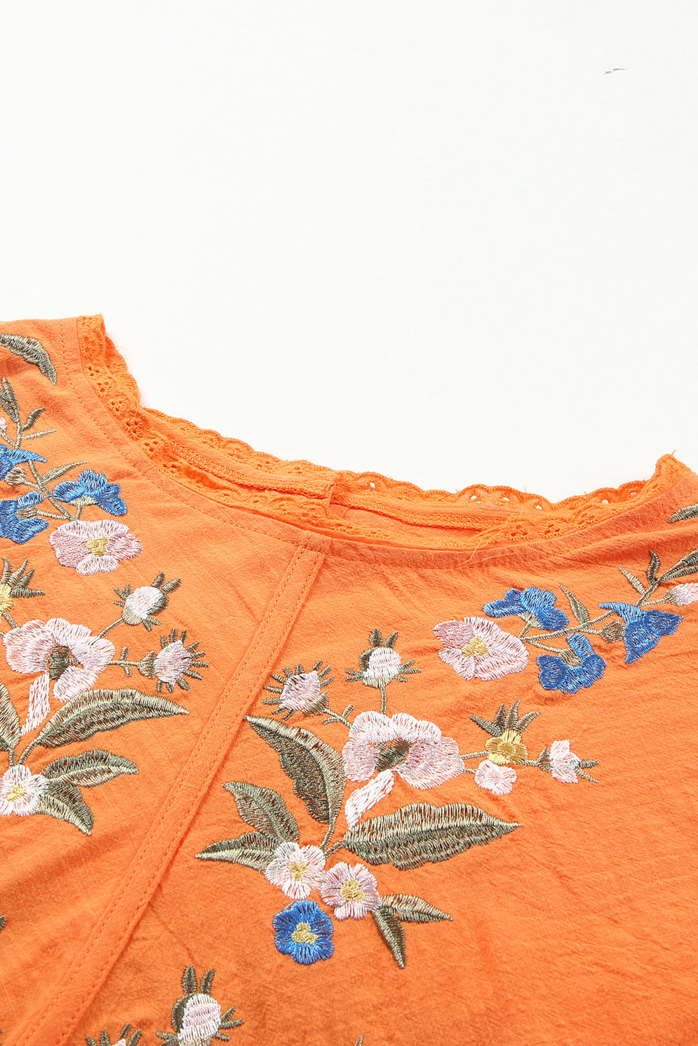 Orange Kimono Sleeves Embroidered Top