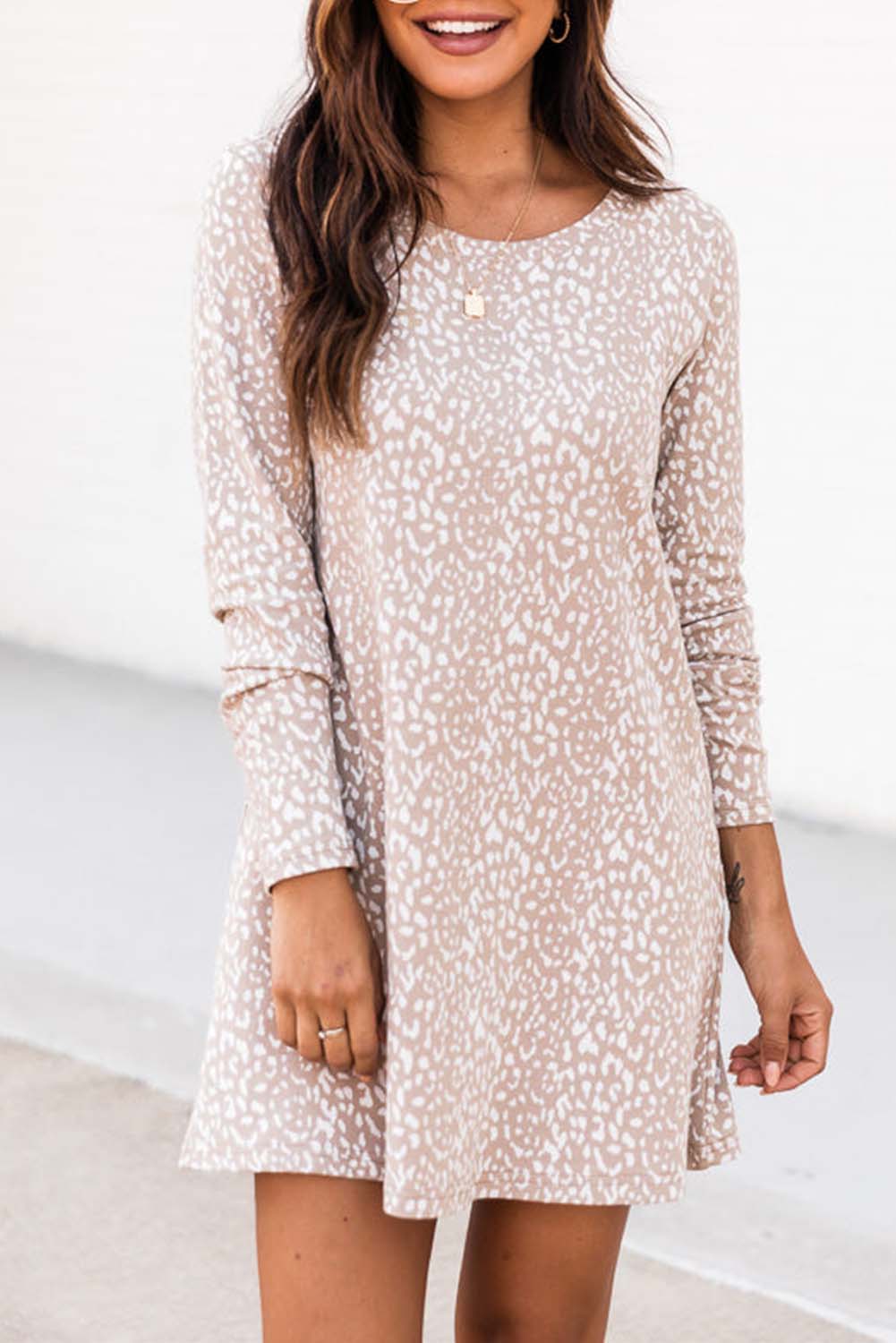 Long Sleeve Animal Print T-shirt Dress