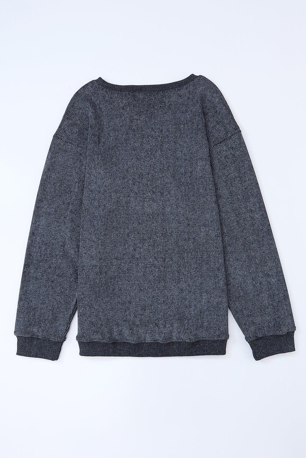 Gray Solid Ribbed Knit Round Neck Pullover Sweatshirt