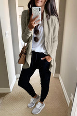 Gray Open Front Shawl Neckline Cardigan