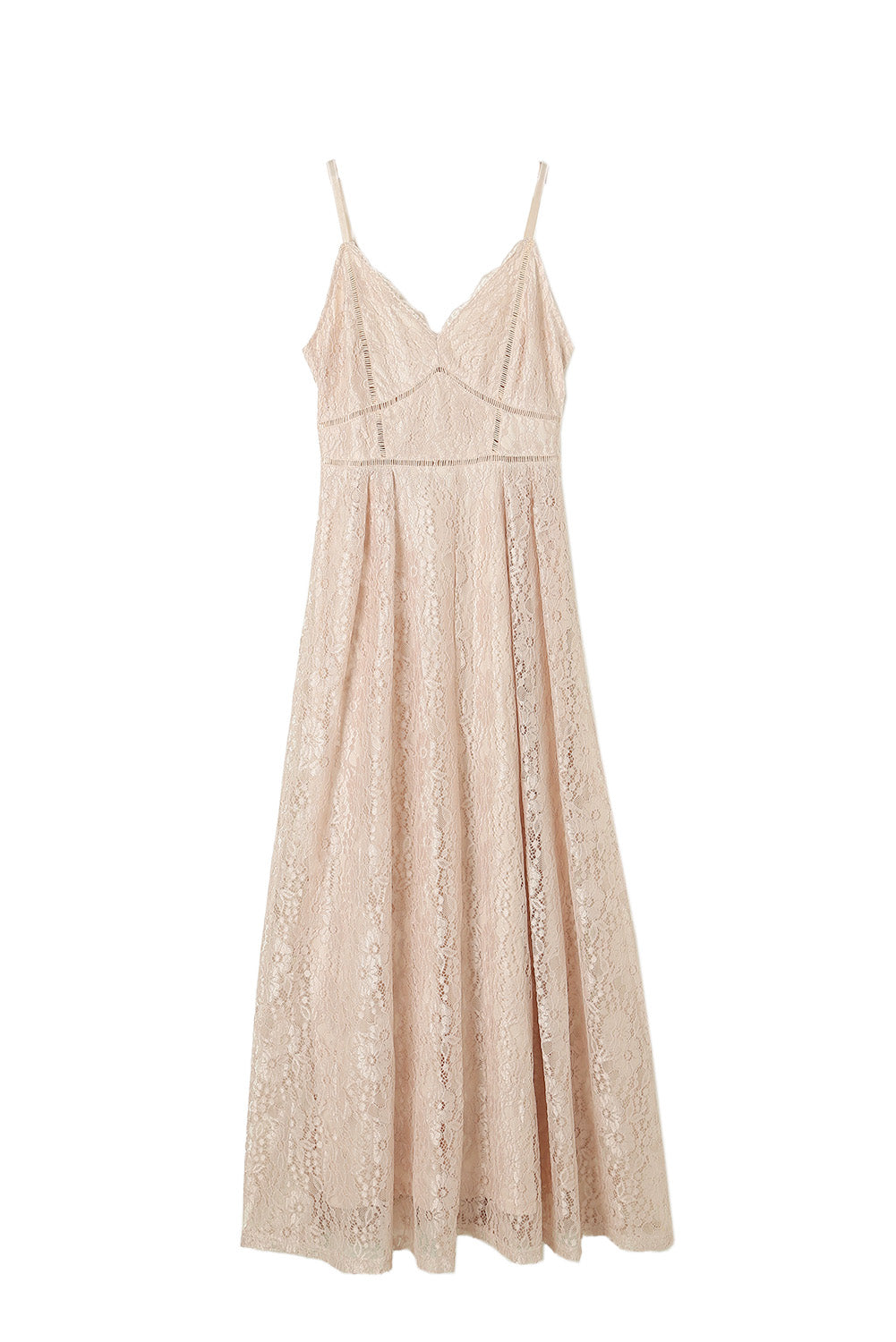 Apricot Spaghetti Strap V-Neck Lace Maxi Dress