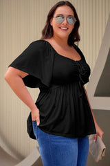 Black Plus Size Ruched Front Babydoll Top