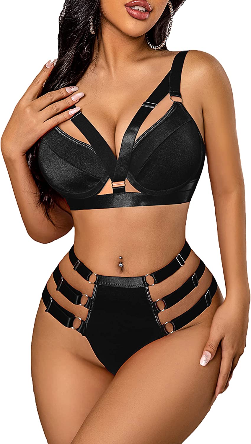 Avidlove Bondaged Lingerie Set Underwired Push Up Bra and Panty Set Two Piece Lingerie