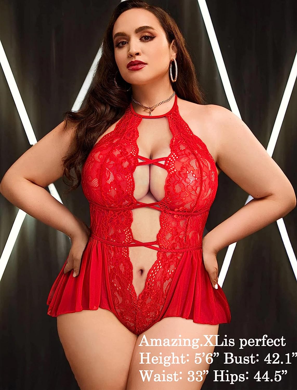 Avidlove Plus Size Lingerie Lace Bodysuit Teddy Deep V One Piece Lace Babydoll