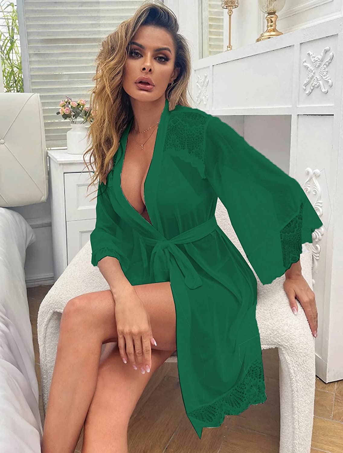 Avidlove Lingerie Robe Lace Kimono Robe Bathrobe Babydoll Nightgown