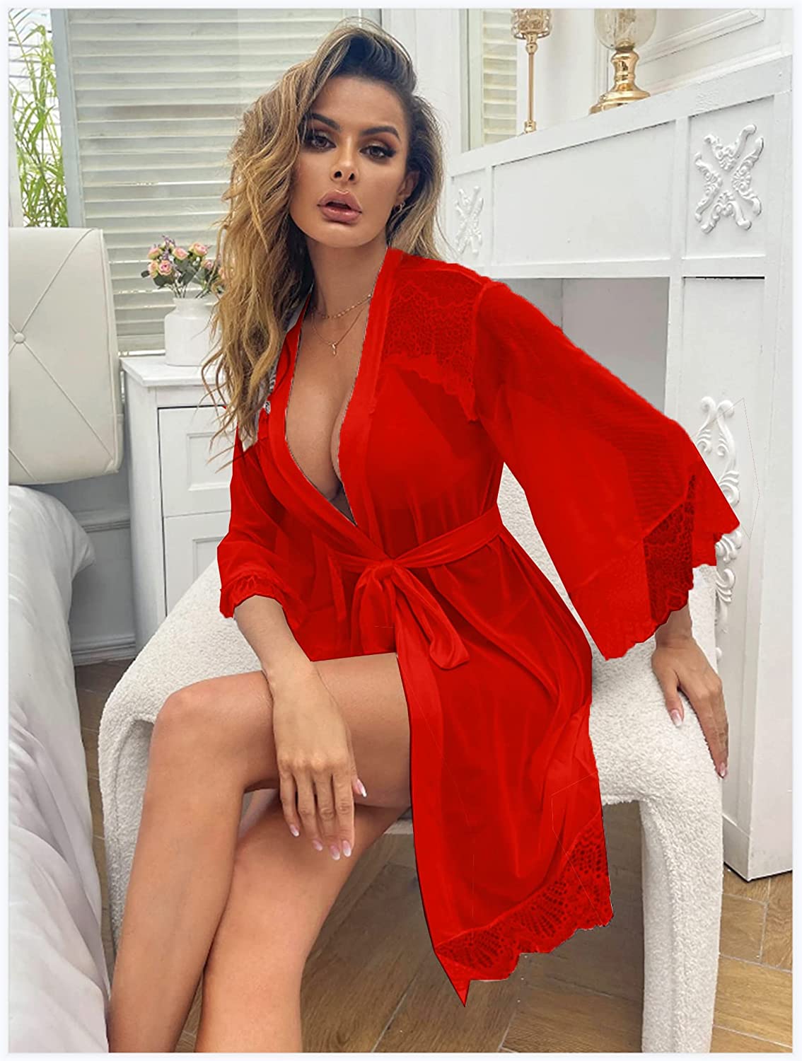 Avidlove Lingerie Robe Lace Kimono Robe Bathrobe Babydoll Nightgown