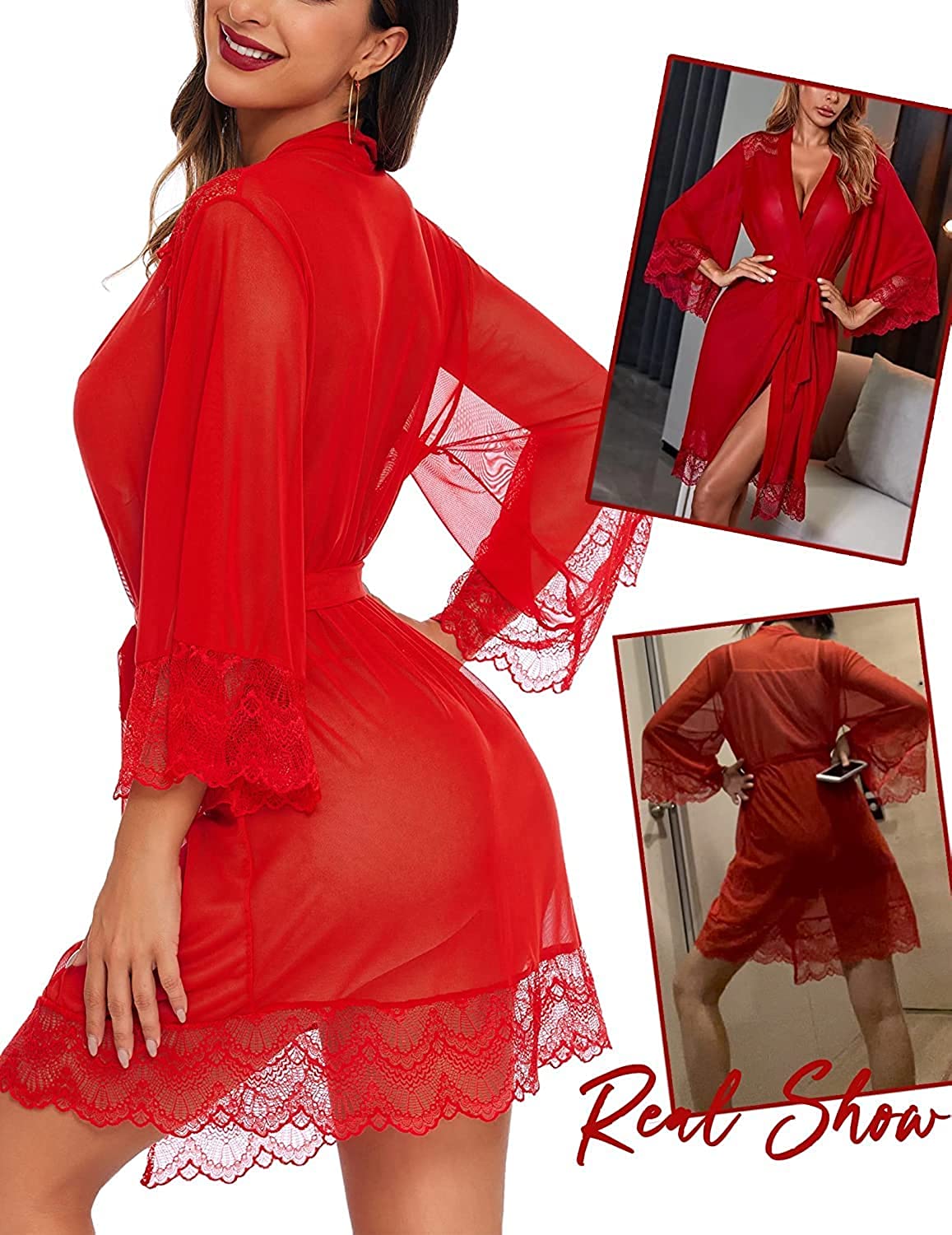Avidlove Lingerie Robe Lace Kimono Robe Bathrobe Babydoll Nightgown