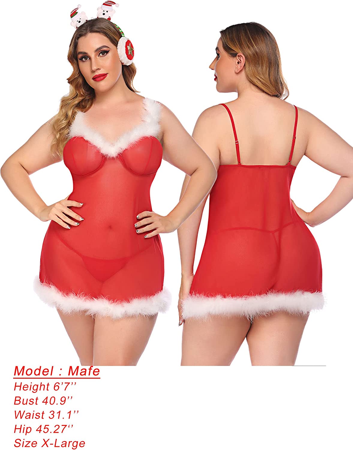 Avidlove Christmas Lingerie Santa Dress Red Babydolls Lace Chemise
