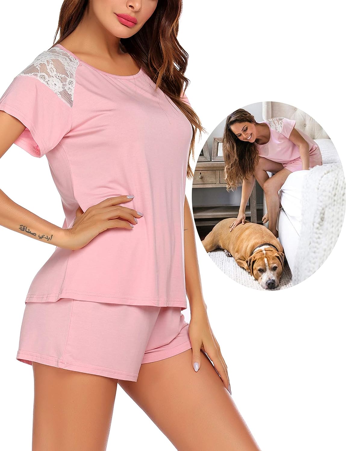 Avidlove Pajama Shorts Set Short Sleeve Top and Shorts Modal PJ Sets Two Piece Sleepwear