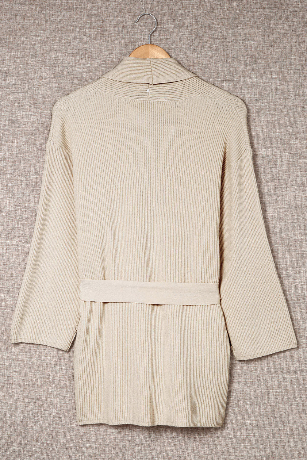 Black Robe Style Rib Knit Pocketed Cardigan with Belt