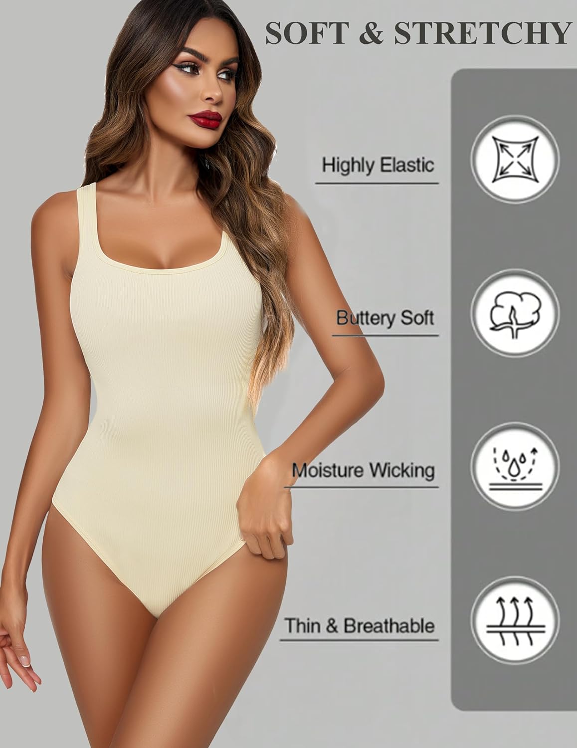 Avidlove Body suits Tank Tops Ribbed One Piece Square Neck Sleeveless Shapewear Bodysuits