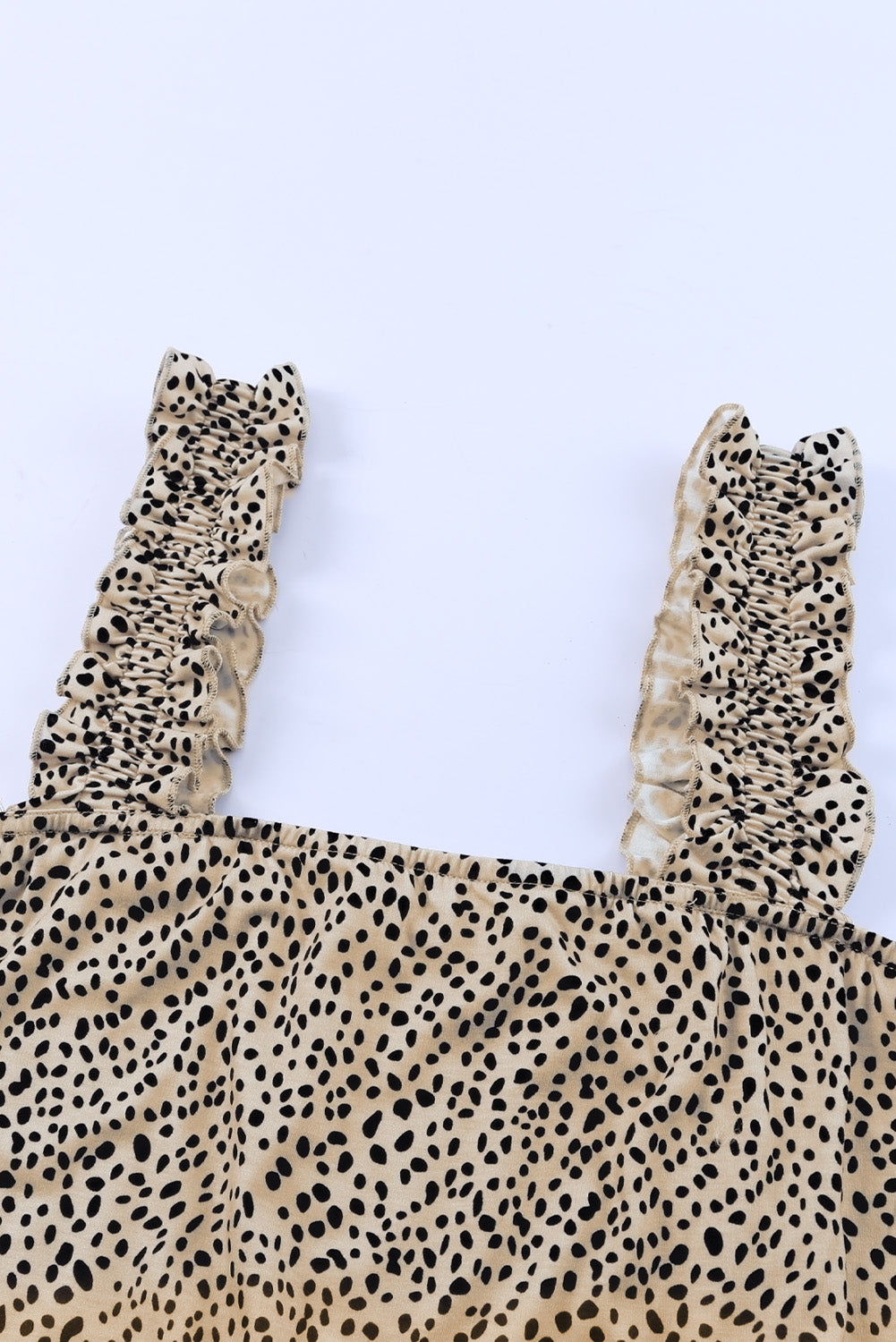 Cheetah Smocked Ruffle Strap Tank Top